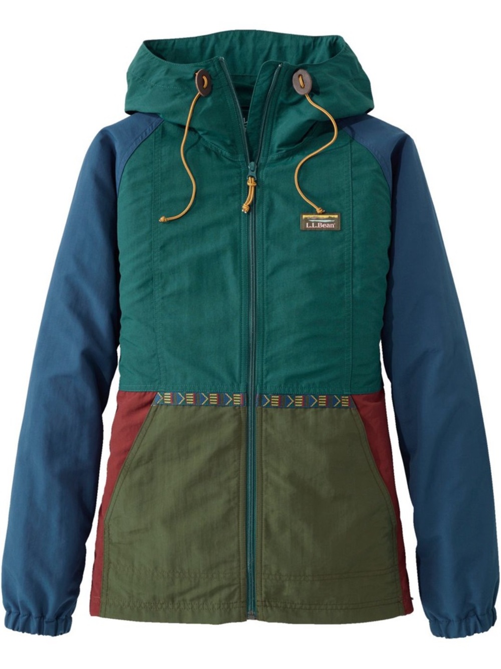 L.L. Bean Colorblock Hooded Kids Jacket in Teal, Blue, Olive and Maroon